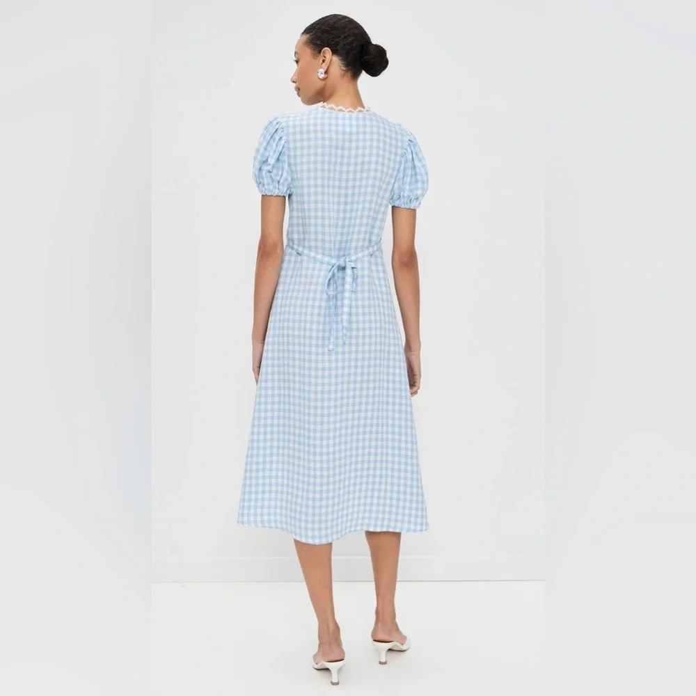 NWT SLEEPER The Genus Rosa Linen Blend Gingham Midi Dress in Blue Vichy Sz XL - Picture 15 of 15